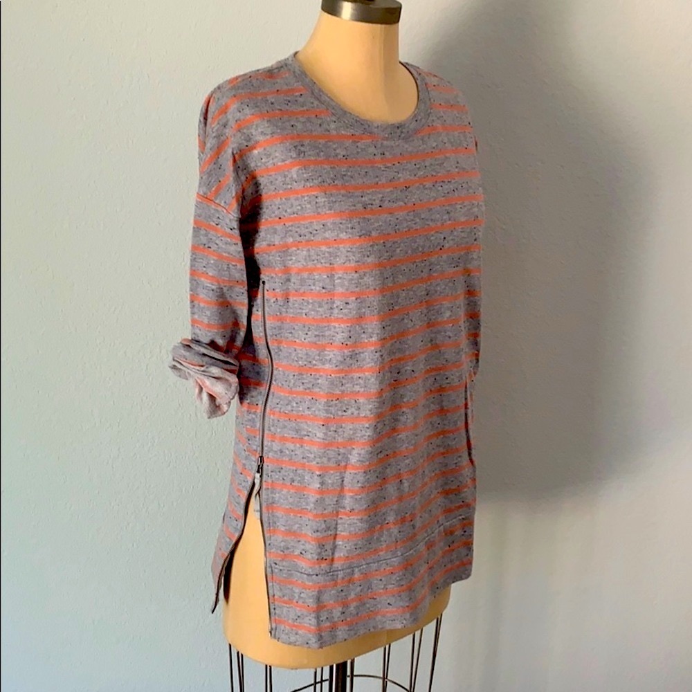 Lou & Grey Striped Side Zip Sweatshirt Tunic Gray Coral Pink Size XS
